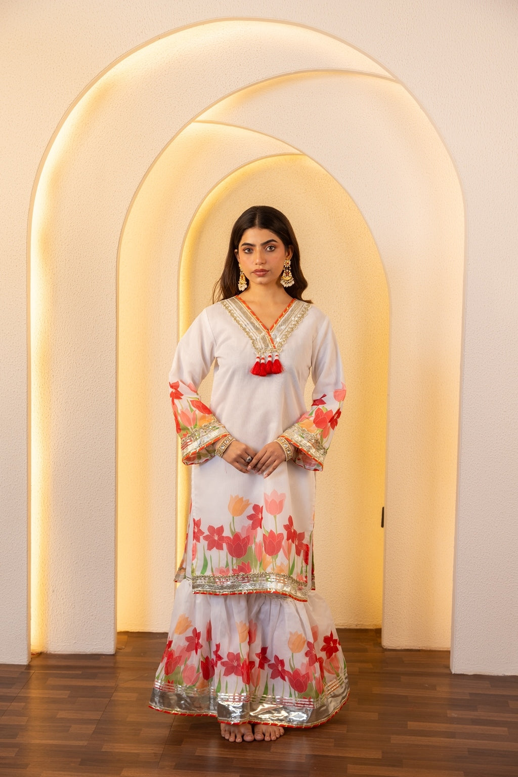 Jashn- White floral Gharara Suit Set