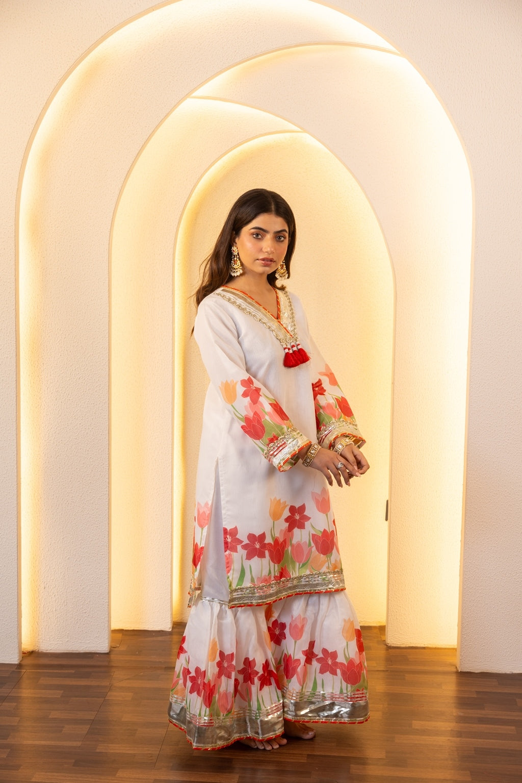 Jashn- White floral Gharara Suit Set