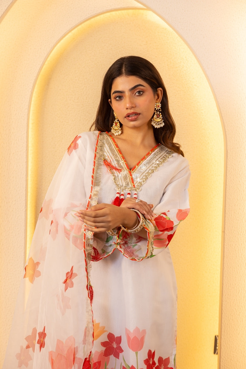 Jashn- White floral Gharara Suit Set