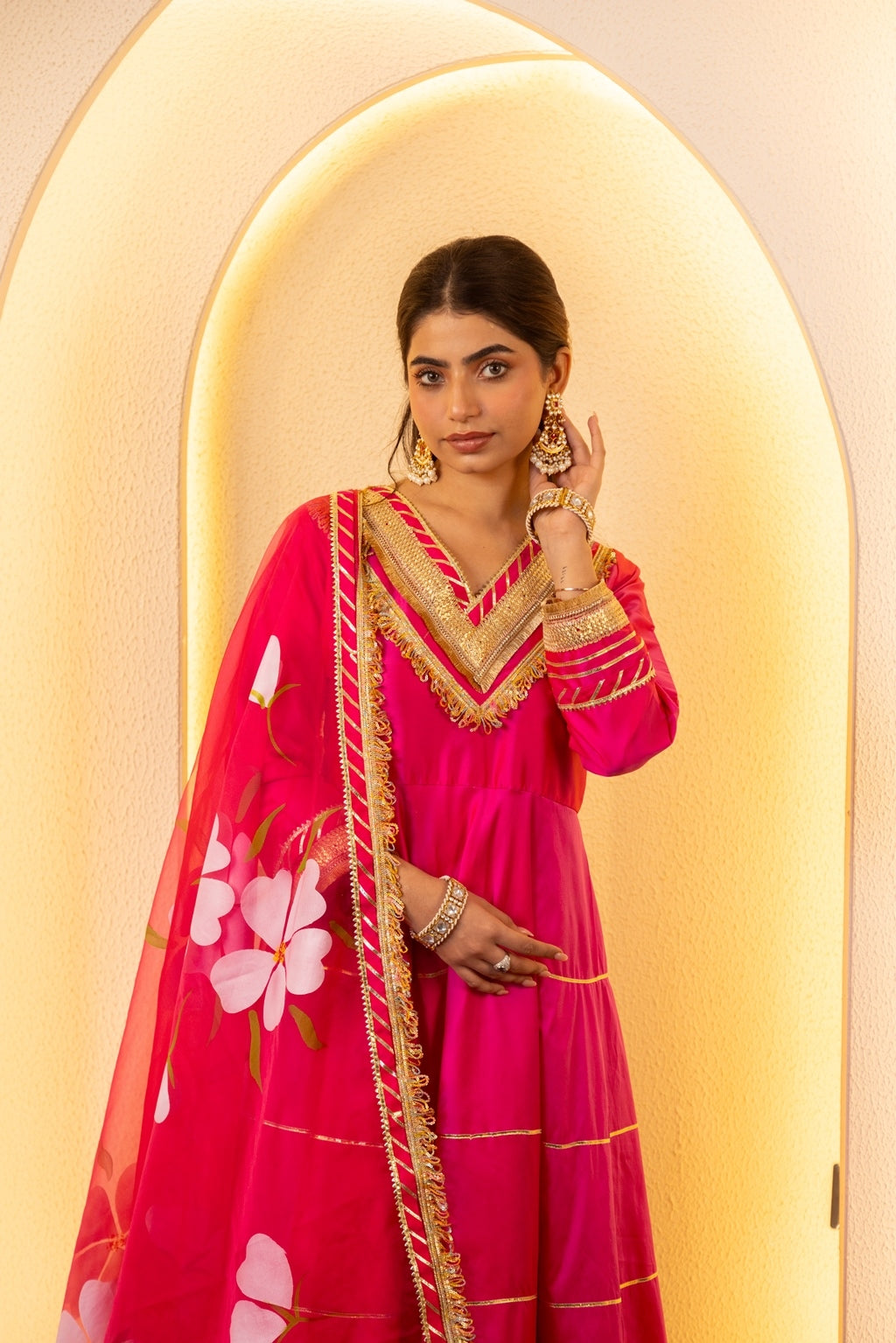 Jashn- Fuchsia Gota work Anarkali Suit Set