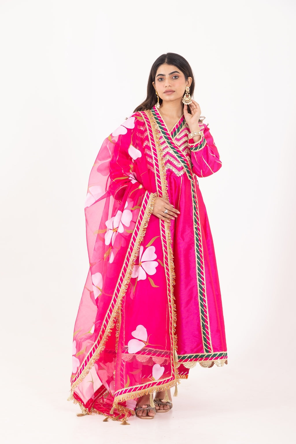Jashn- Fuchsia Pink Gota work Angrakha Suit Set