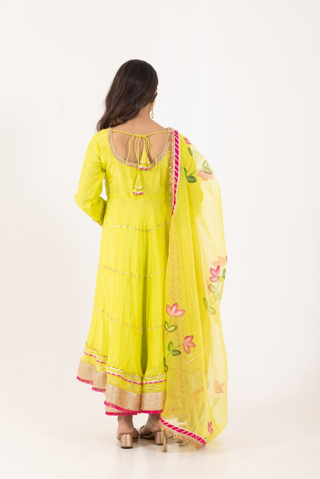 Jashn- Lime Green Gota work Anarakali Suit Set