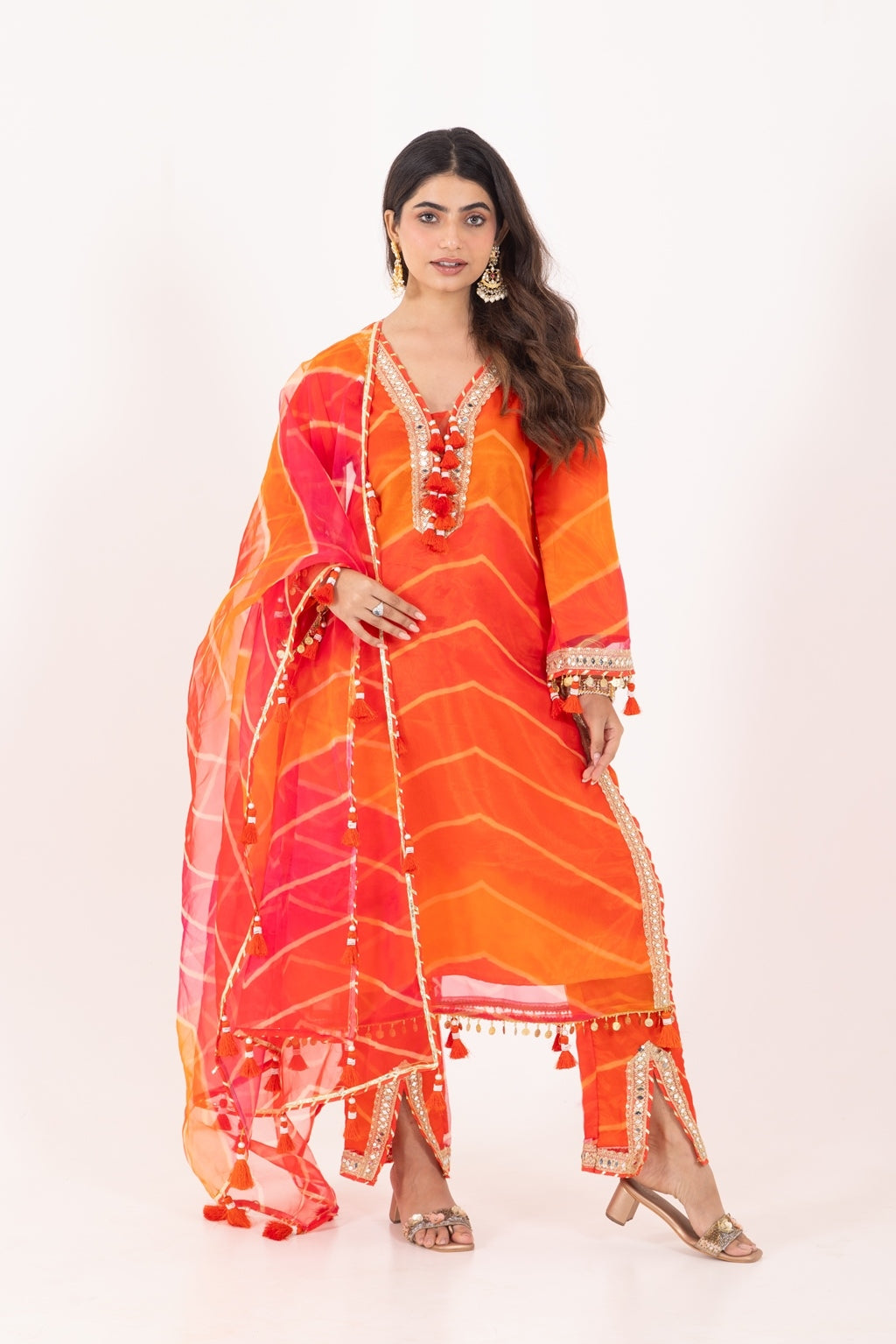 Jashn- Fruity Orange Organza Suit Set