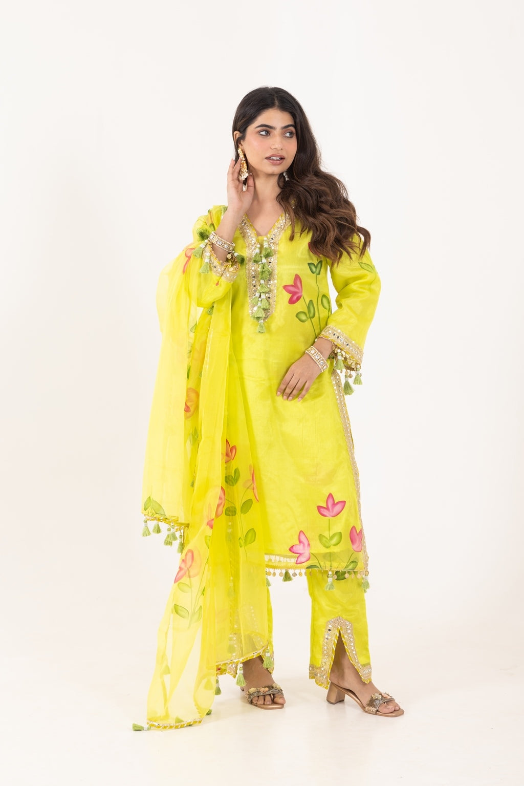 Jashn- Lime Green Organza Suit Set