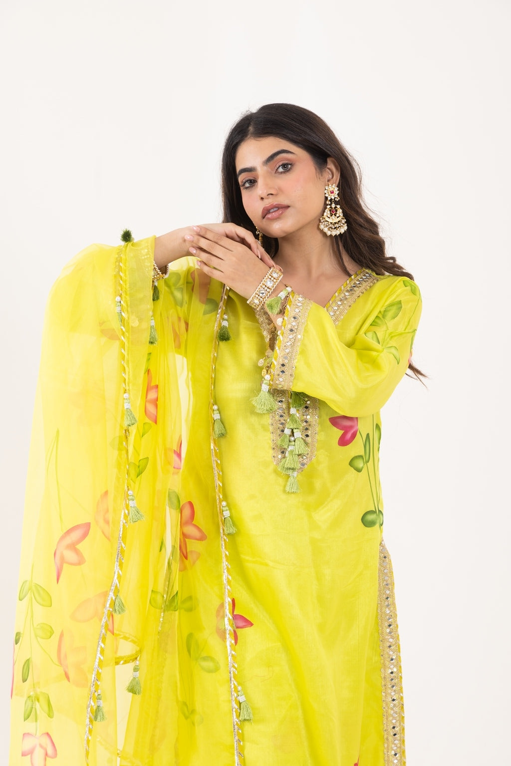 Jashn- Lime Green Organza Suit Set