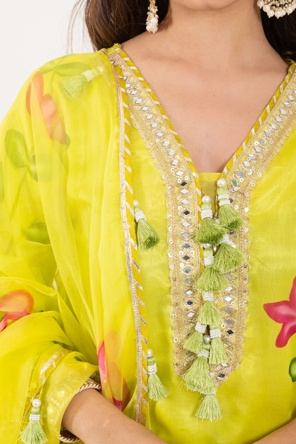 Jashn- Lime Green Organza Suit Set