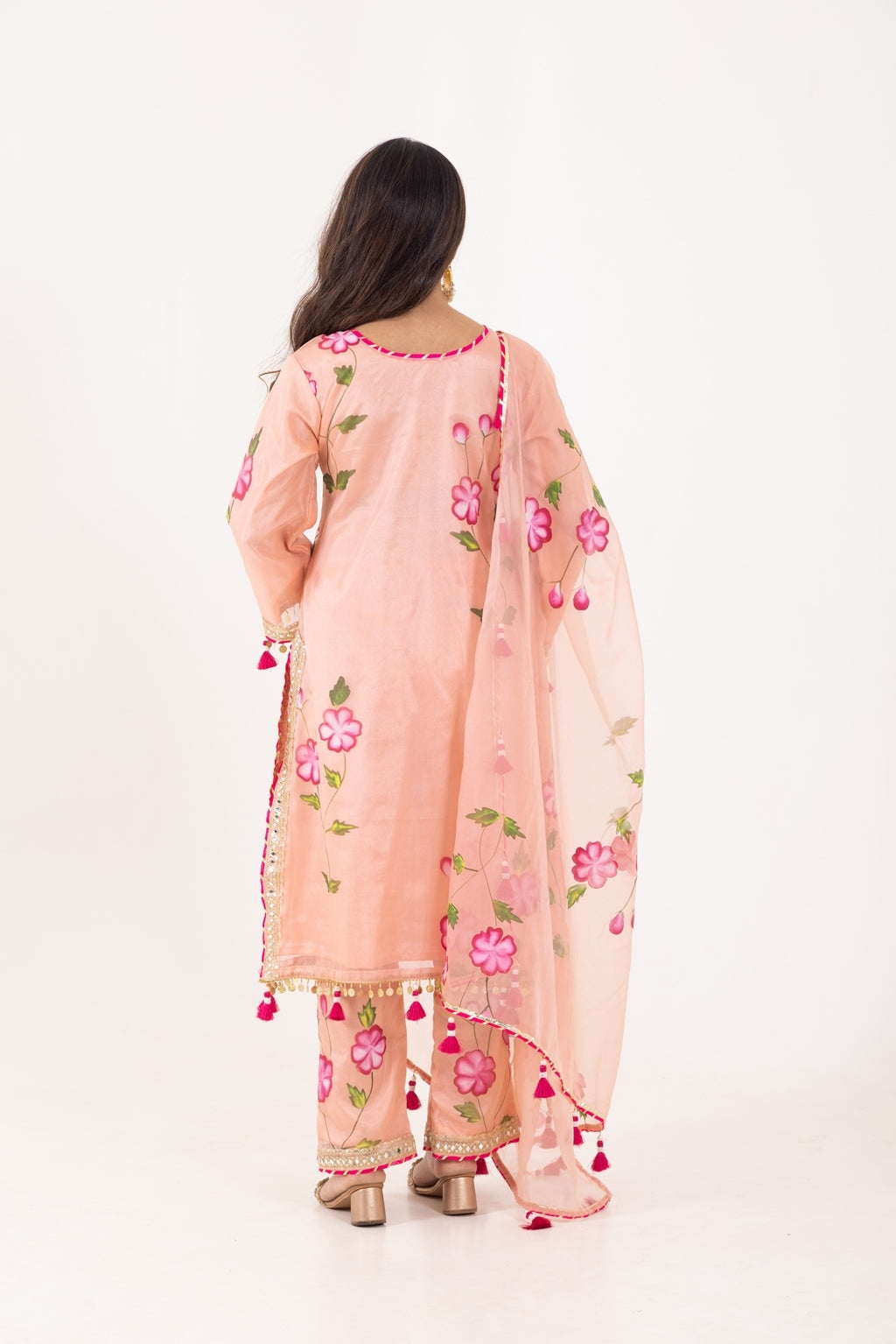 Jashn- Blushing Peach Organza Suit Set