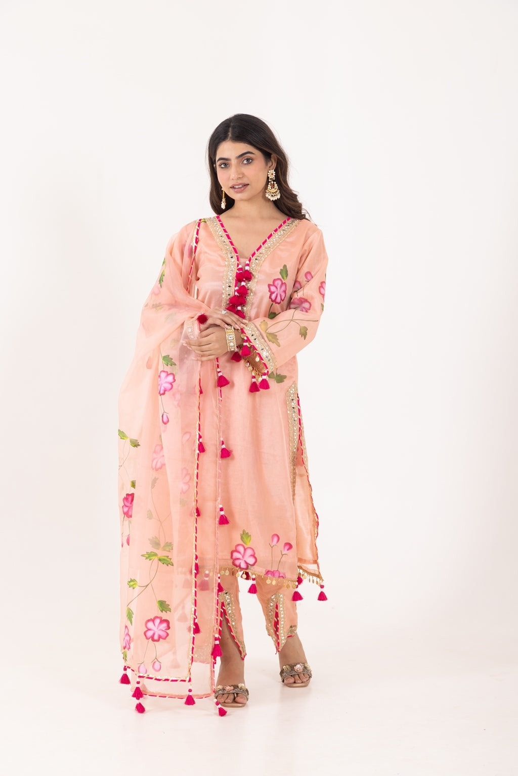 Jashn- Blushing Peach Organza Suit Set