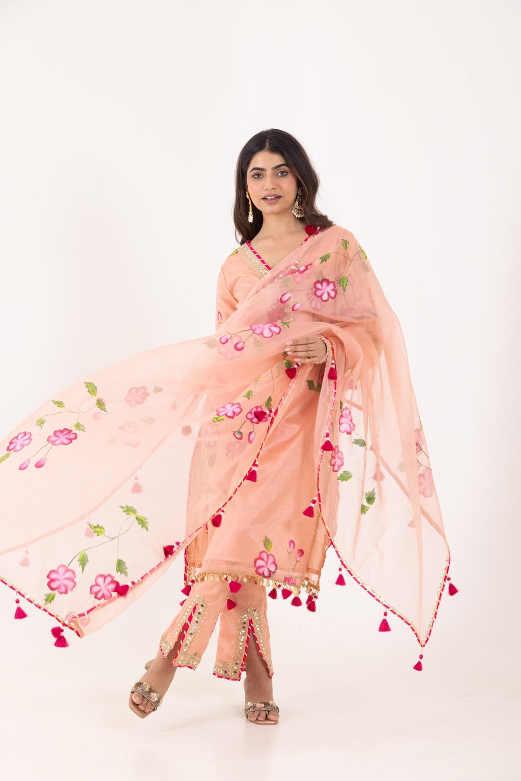 Jashn- Blushing Peach Organza Suit Set