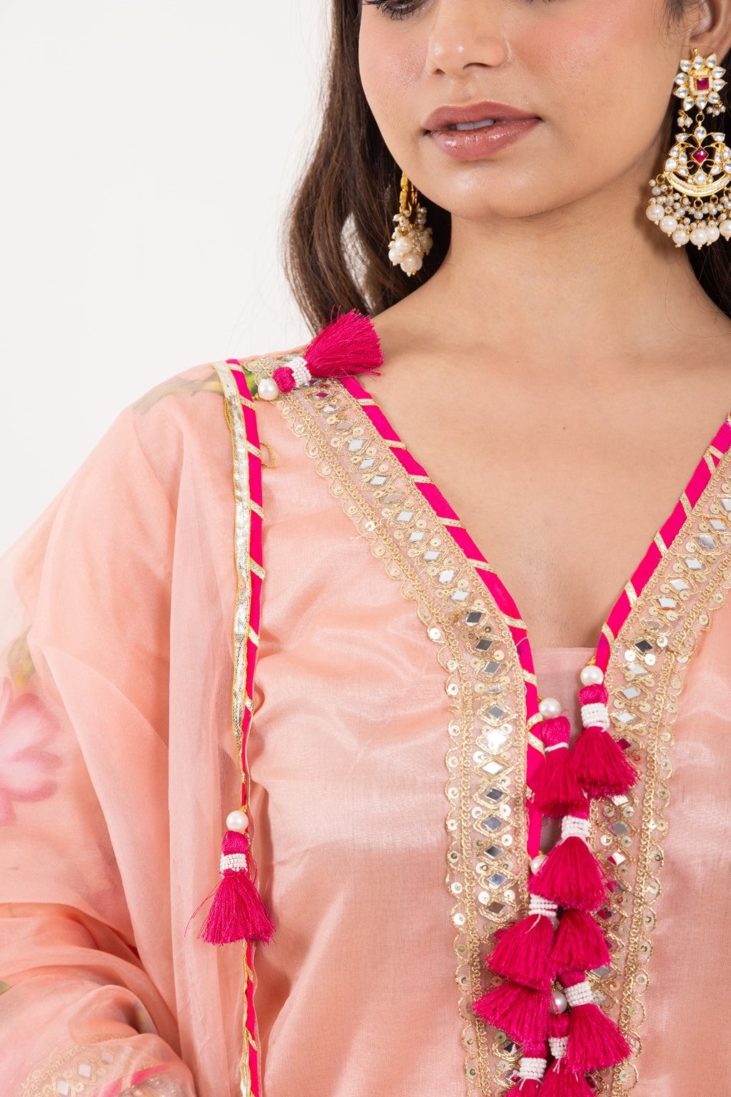 Jashn- Blushing Peach Organza Suit Set