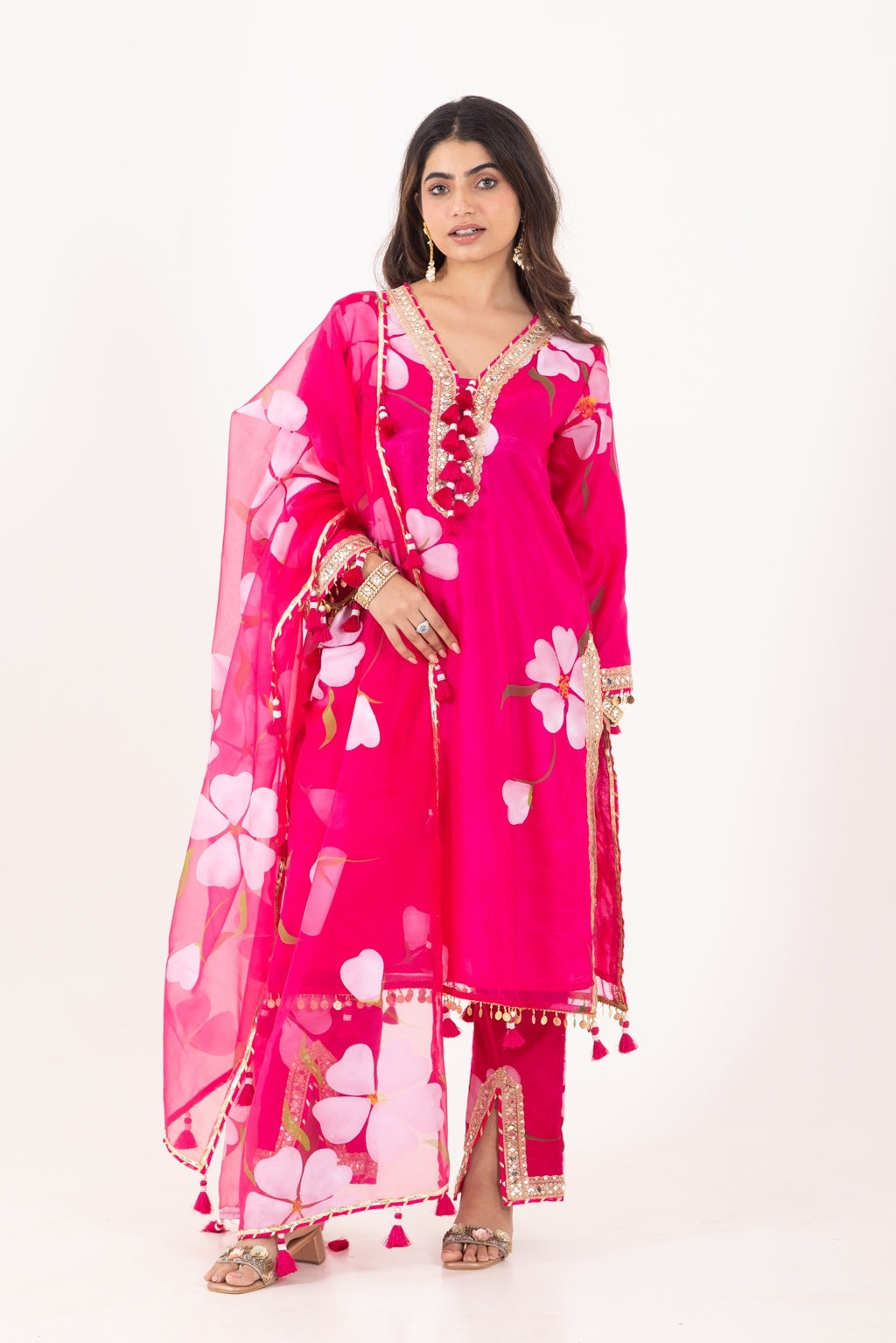 Jashn- Fuchsia Pink Organza Suit Set