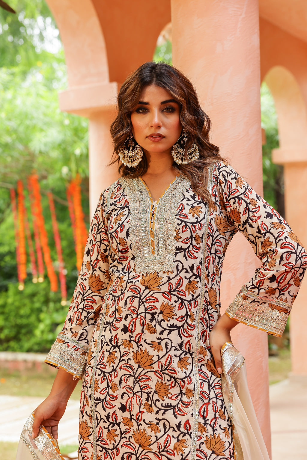 Ivory Elegance Gota Handblock Cotton Suit Set with Dupatta