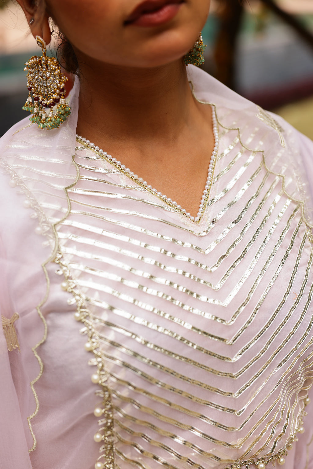 Pastel Bloom Pink Organza Kurta Set with Intricate Gota Embroidered Dupatta