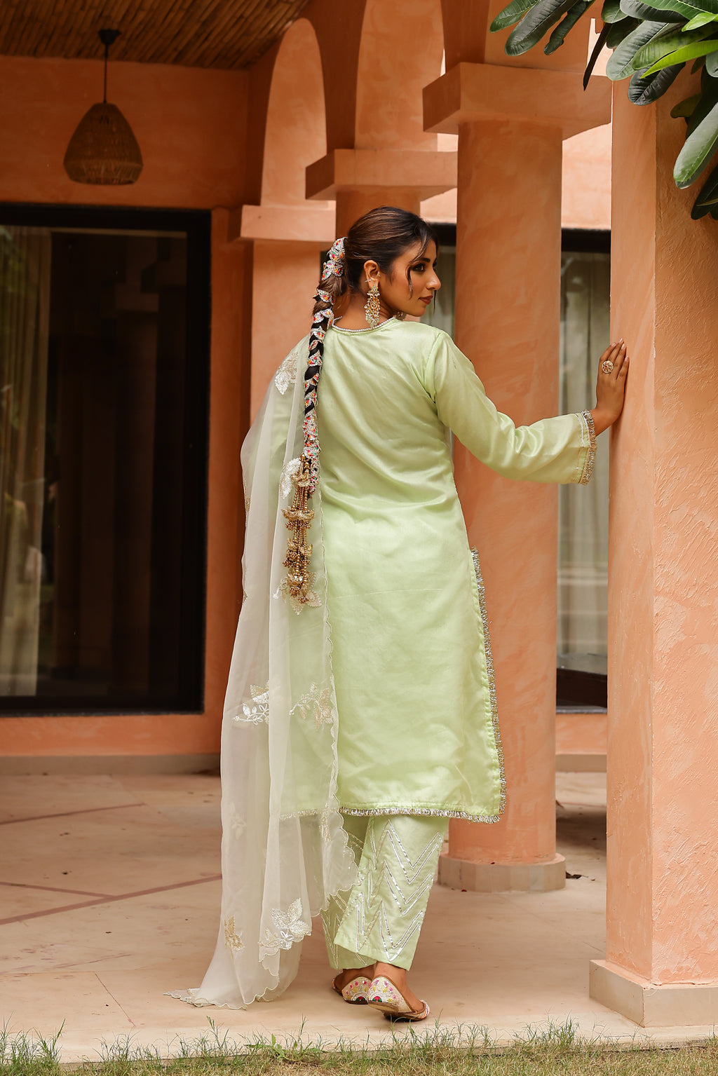 Fresh Mint Radiance Organza Kurta Set with Intricate Gota Embroidered Dupatta