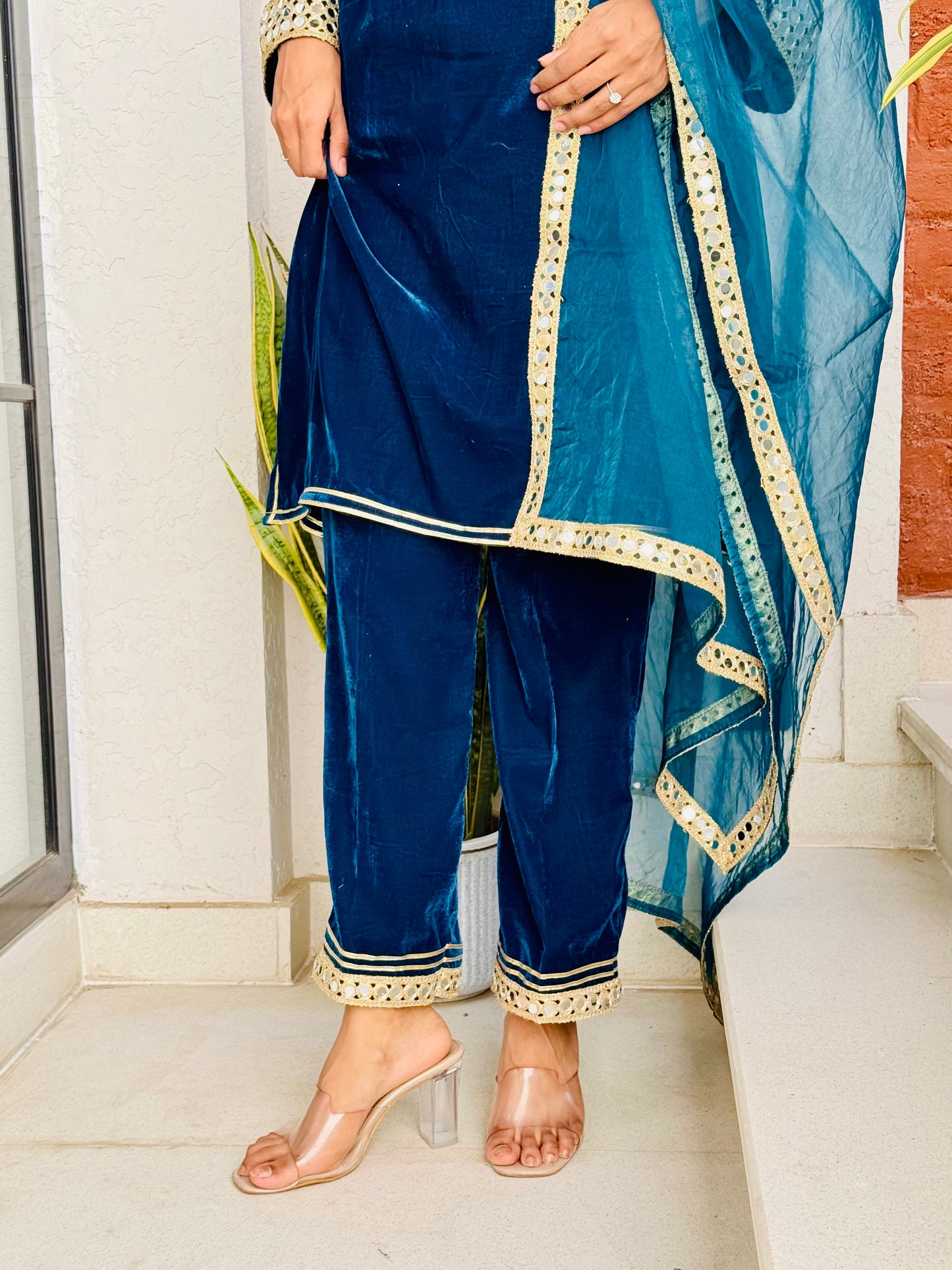 Teal Blue Radiance Velvet Suit Set