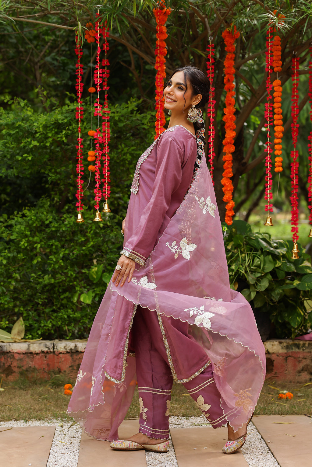 Lavender Mist Organza Kurta Set with Exquisite Gota Embroidered Dupatta