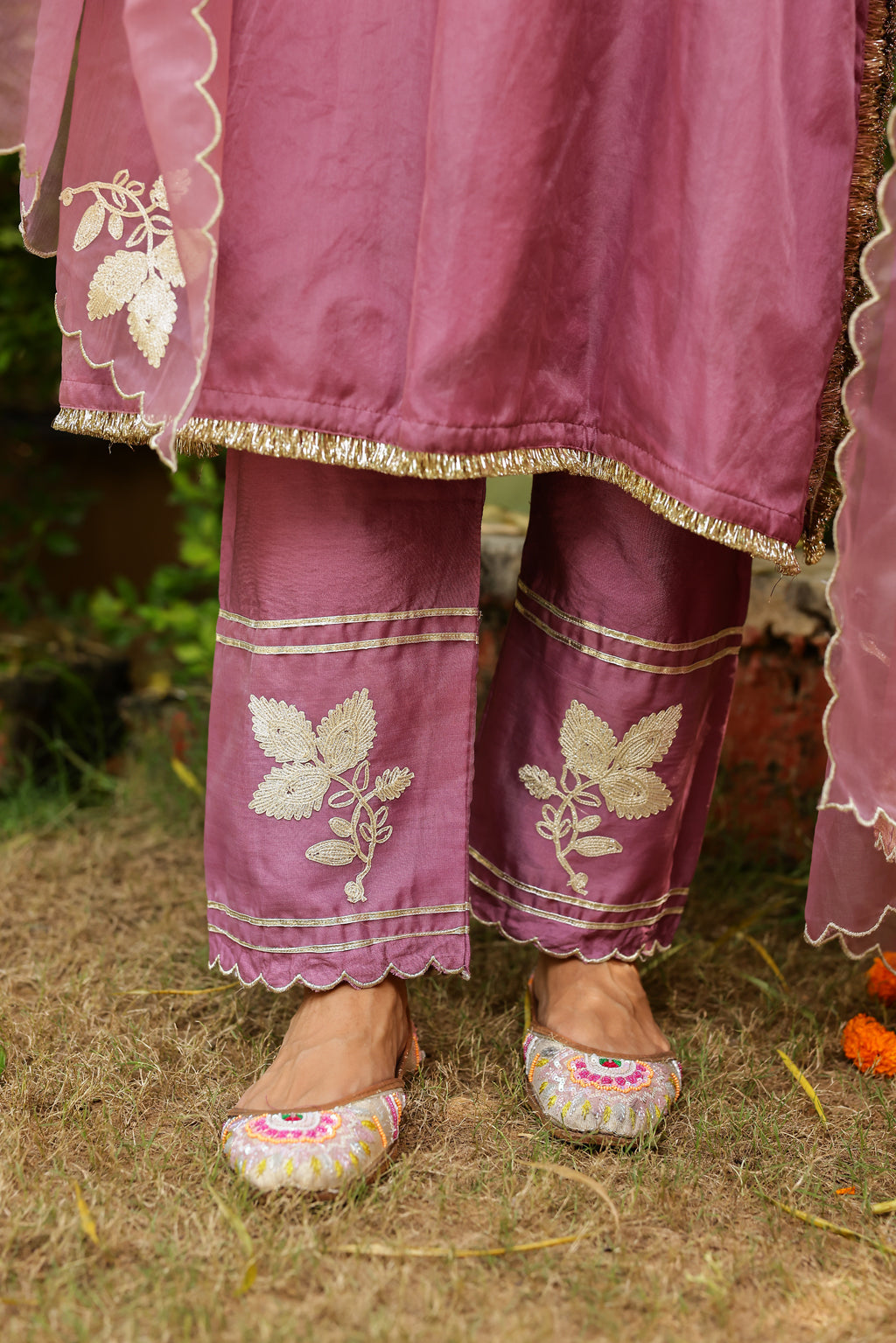 Lavender Mist Organza Kurta Set with Exquisite Gota Embroidered Dupatta