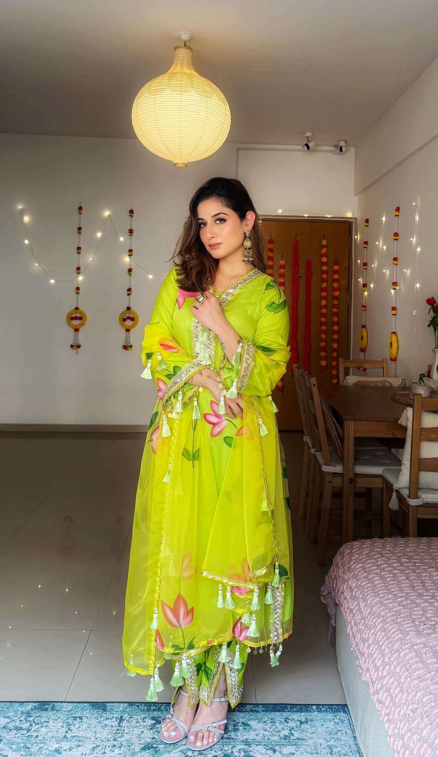 Jashn- Lime Green Organza Suit Set