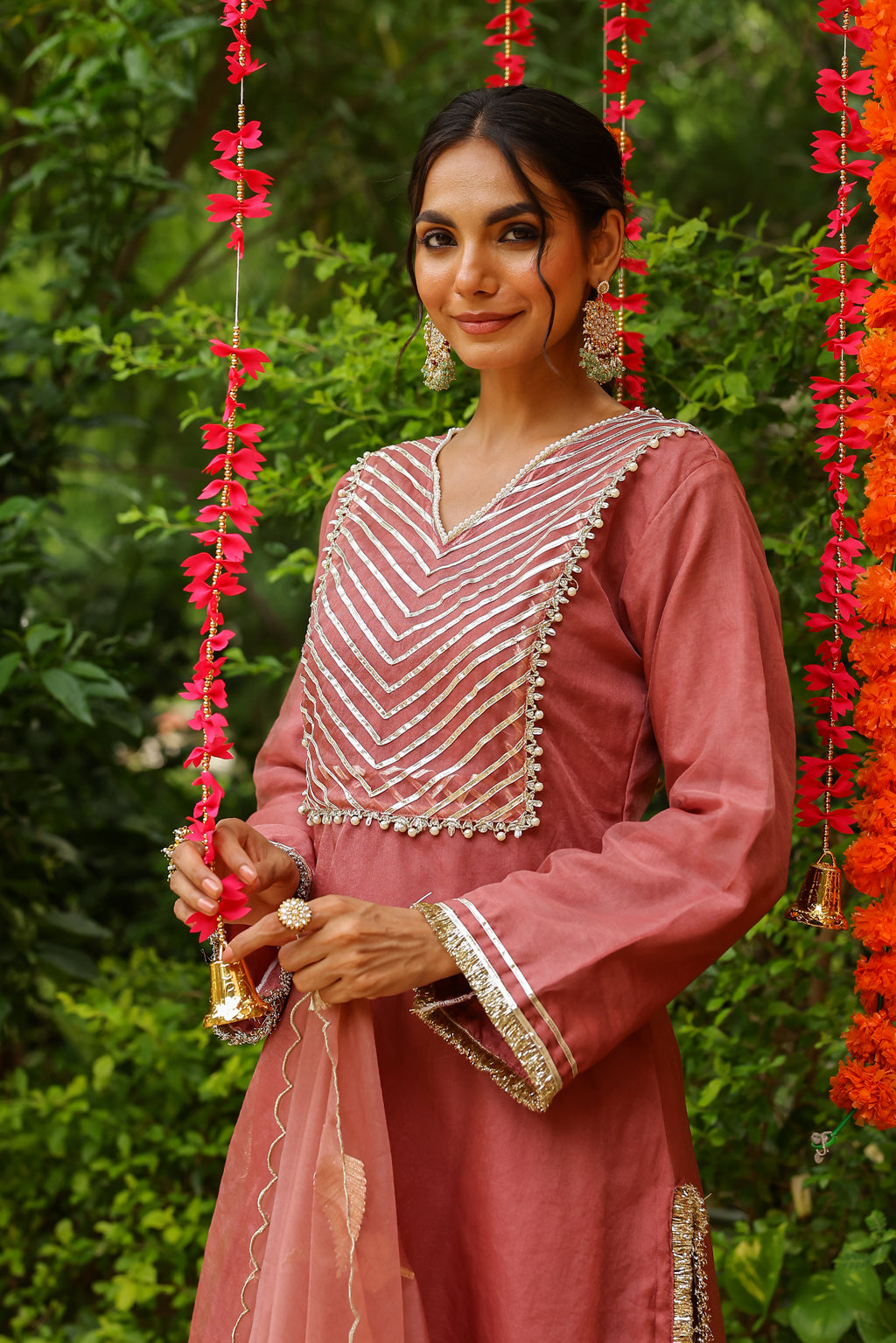 Mulberry Blush Organza Kurta Set with Intricate Gota Embroidered Dupatta
