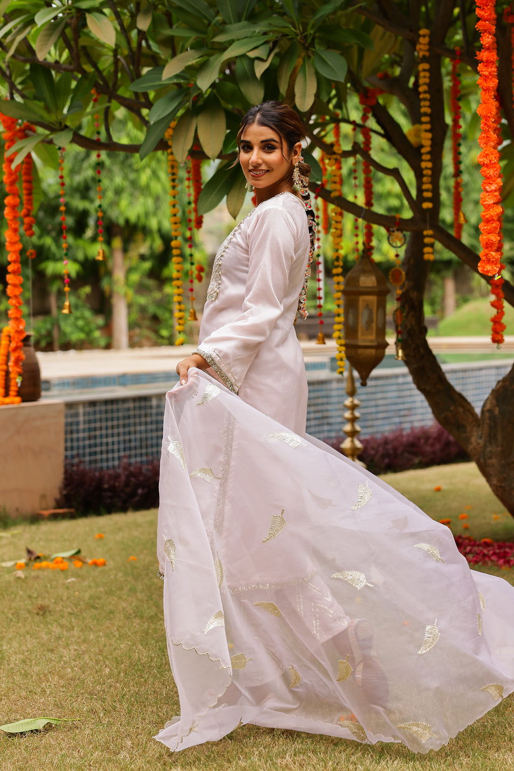 Pastel Bloom Pink Organza Kurta Set with Intricate Gota Embroidered Dupatta