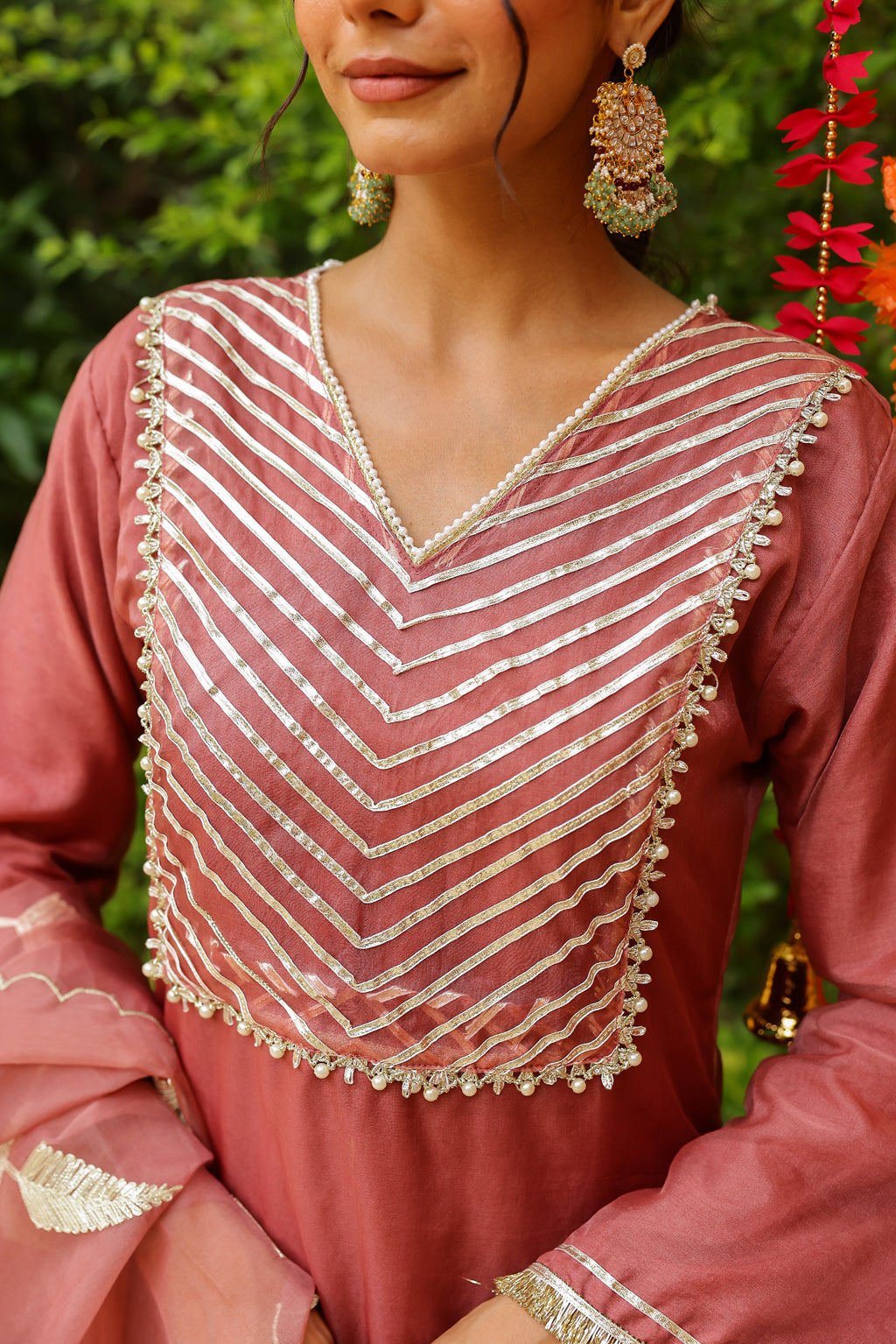 Mulberry Blush Organza Kurta Set with Intricate Gota Embroidered Dupatta