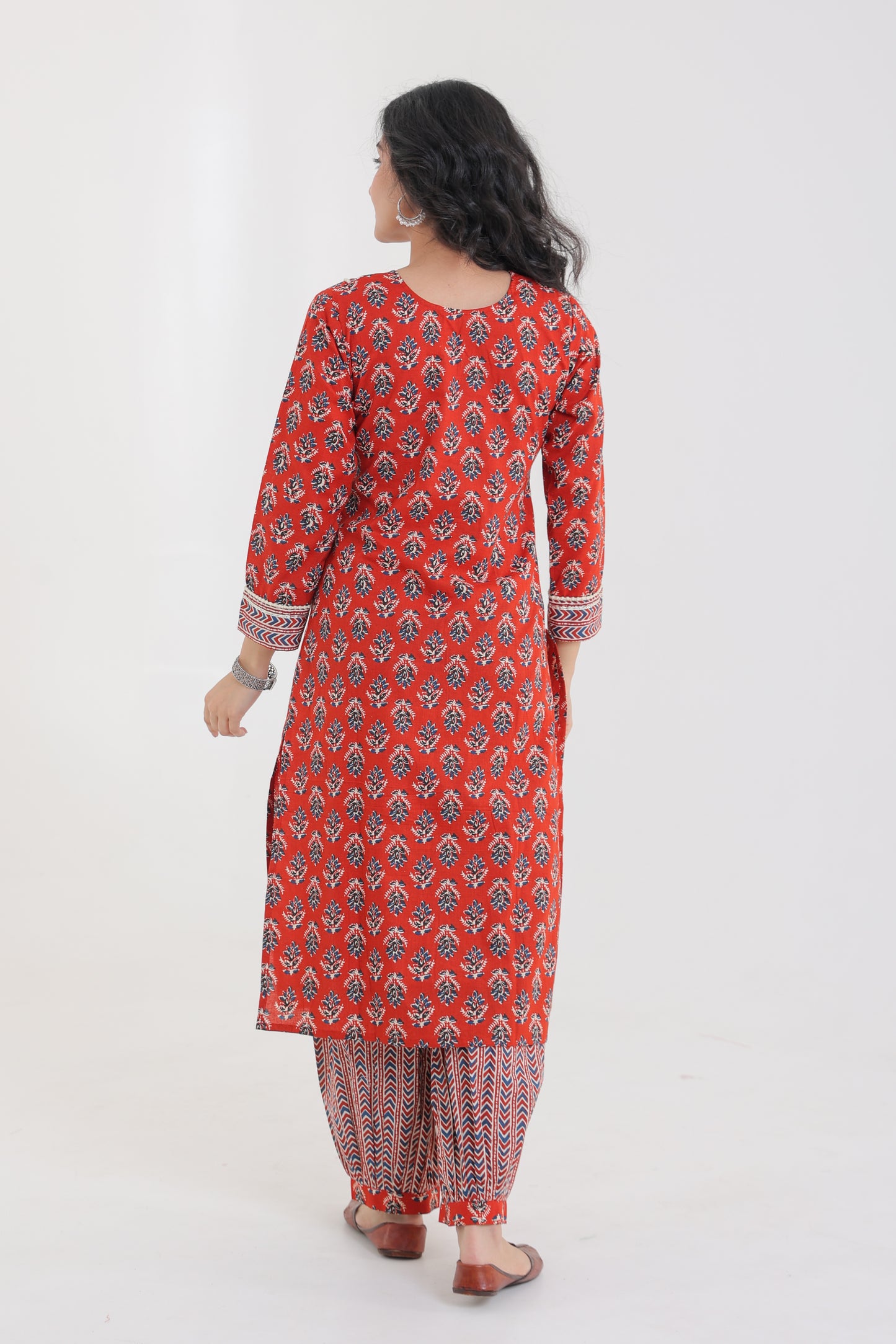 COTTON BUTA FLORAL LACE KURTA SET WITH AFGHANI SALWAR & DUPATTA