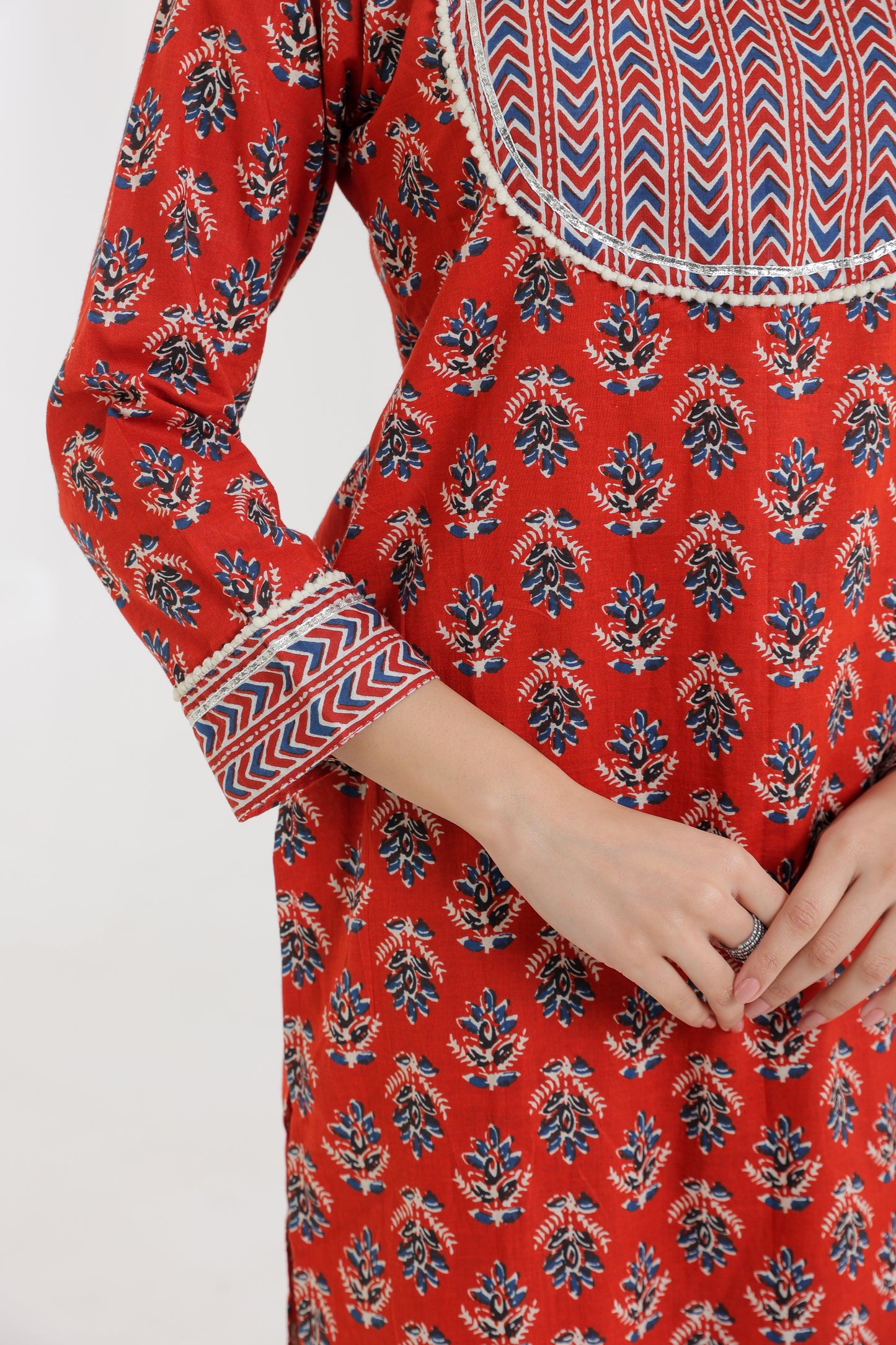 COTTON BUTA FLORAL LACE KURTA SET WITH AFGHANI SALWAR & DUPATTA