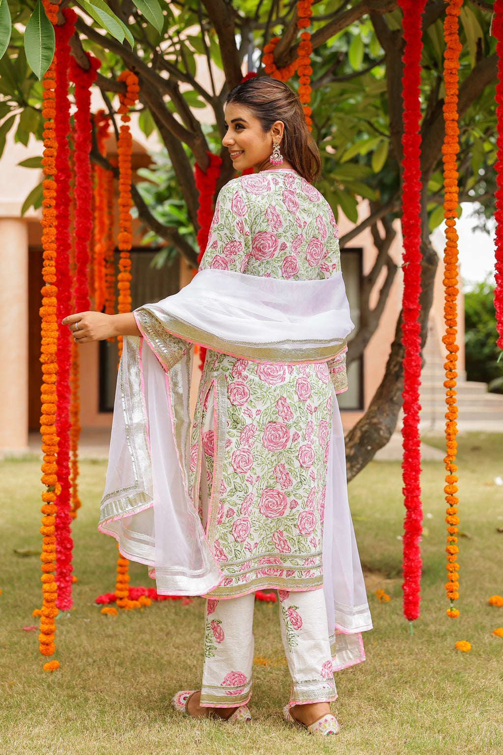 Blush Floral Elegance Gota Handblock Cotton Suit Set with Dupatta