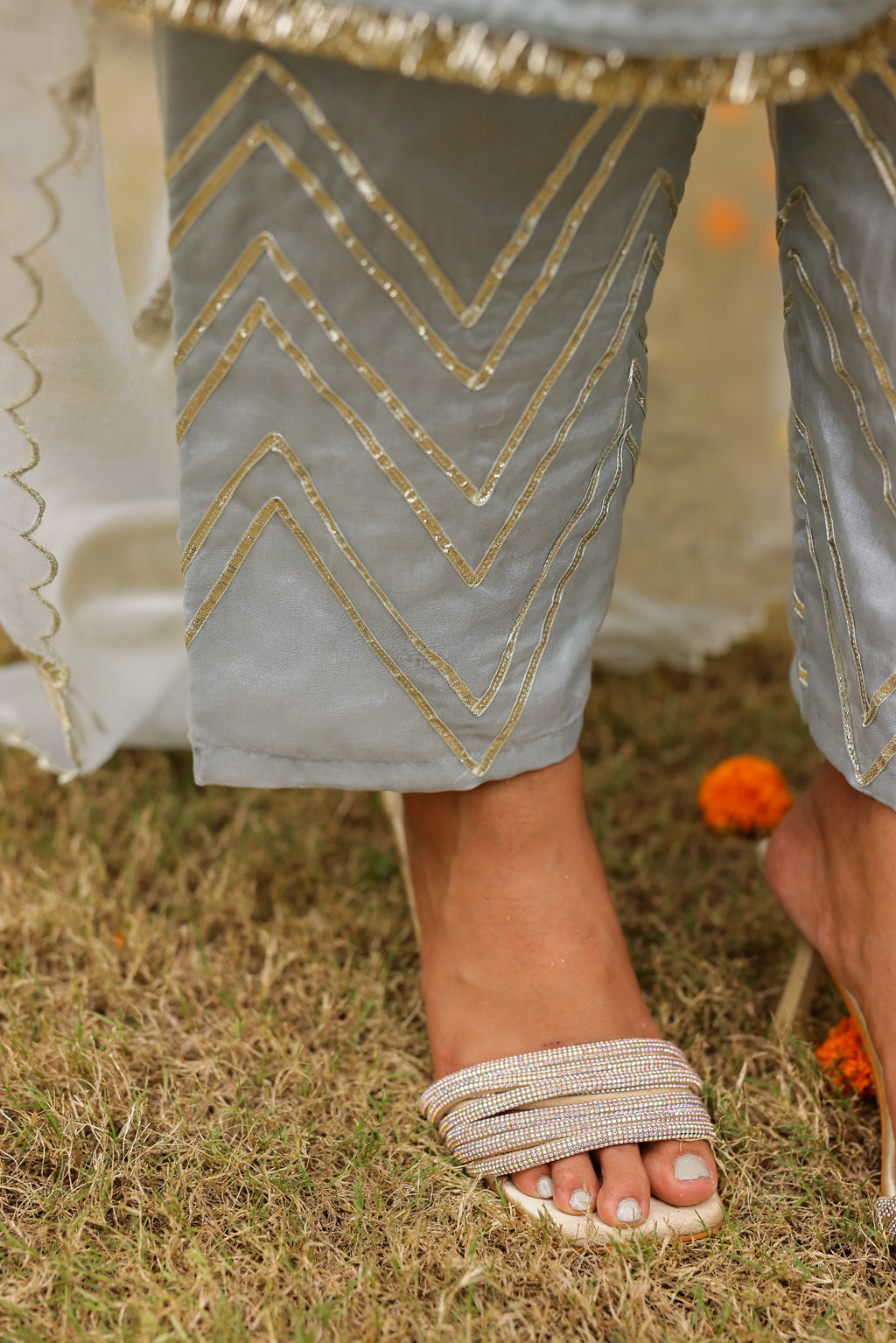 Powder Blue Organza Kurta Set with Intricate Gota Embroidered Dupatta