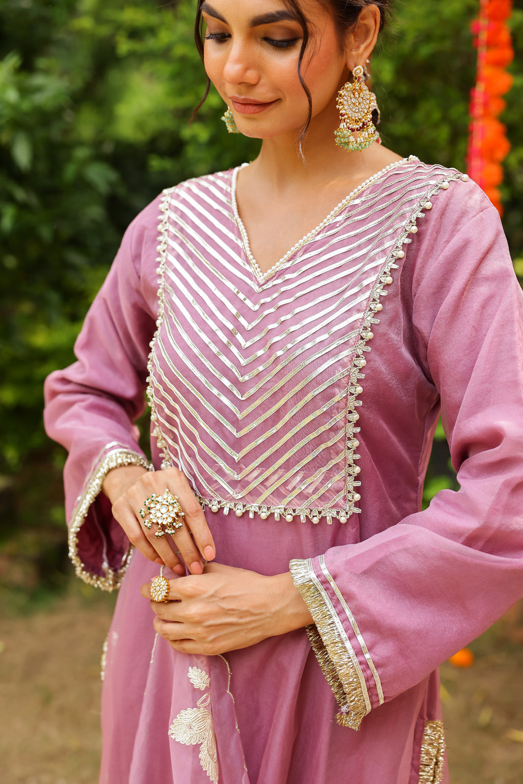 Lavender Mist Organza Kurta Set with Exquisite Gota Embroidered Dupatta