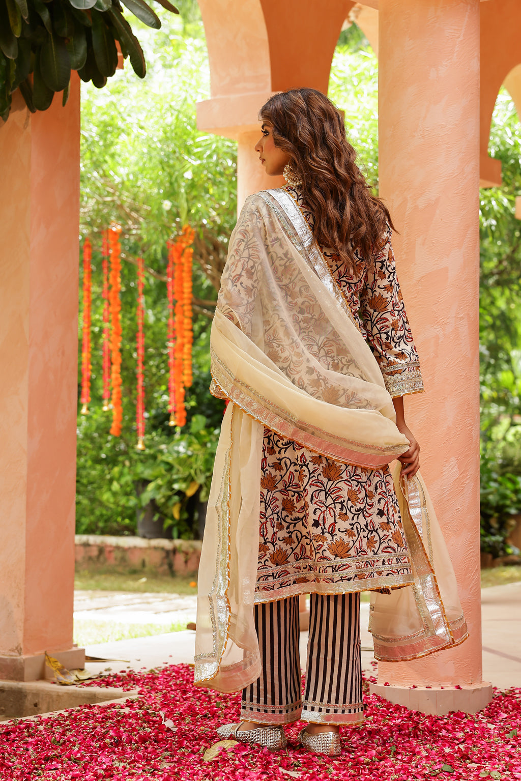 Ivory Elegance Gota Handblock Cotton Suit Set with Dupatta