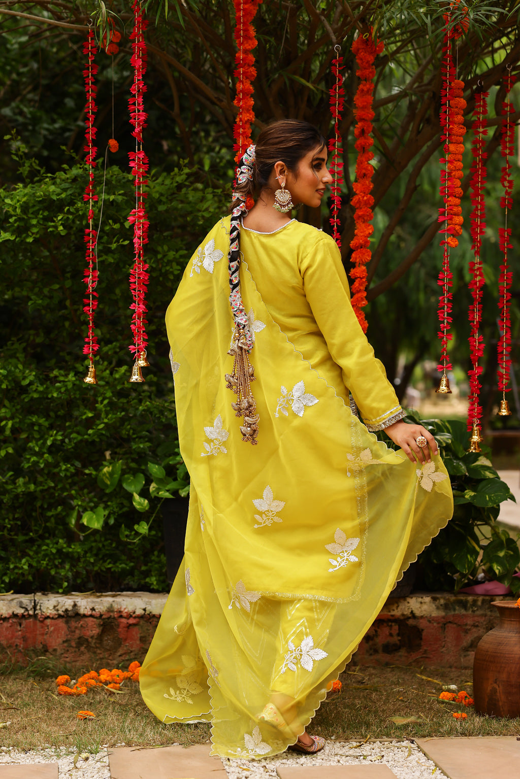 Golden Lime Organza Kurta Set with Intricate Gota Embroidered Dupatta