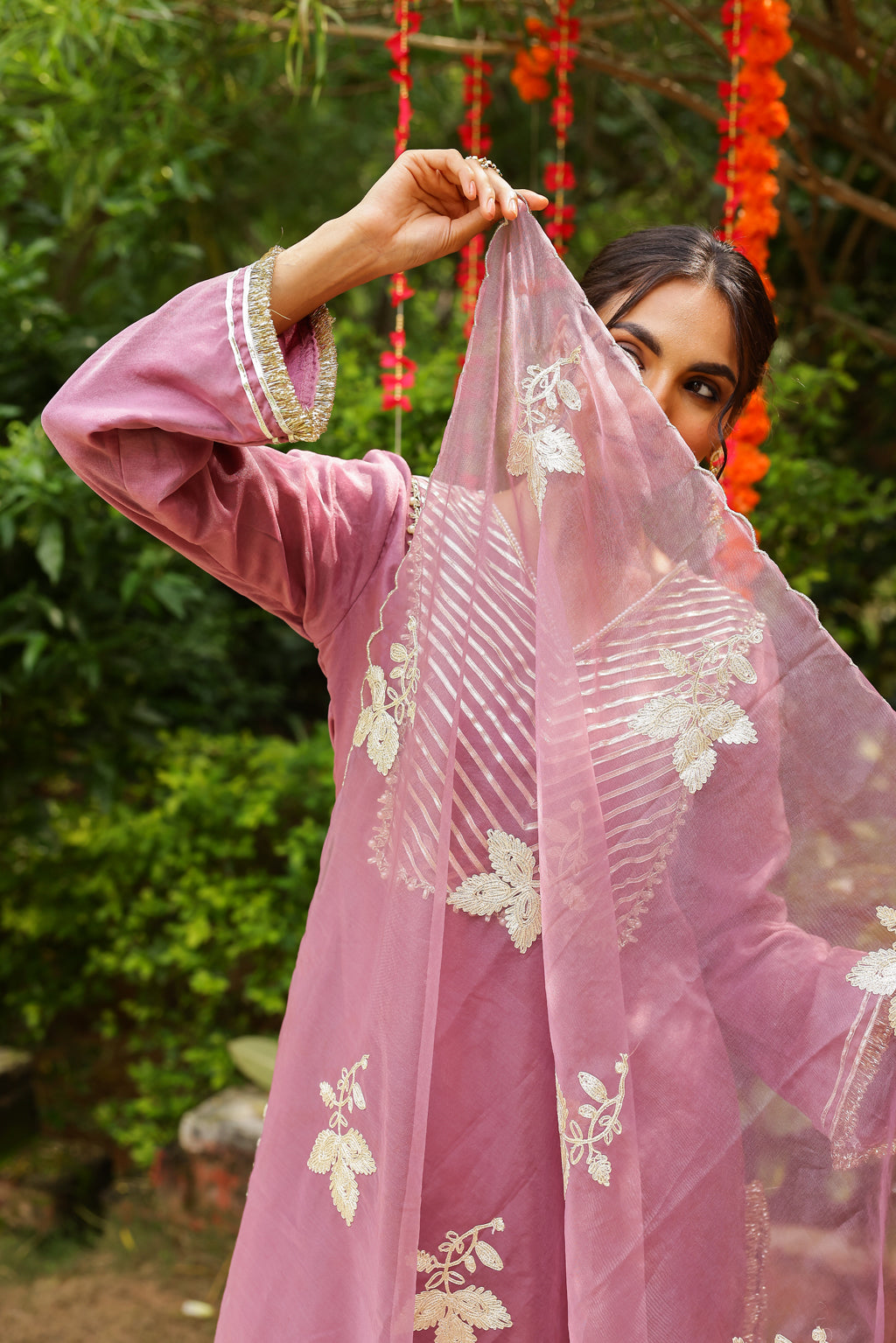 Lavender Mist Organza Kurta Set with Exquisite Gota Embroidered Dupatta