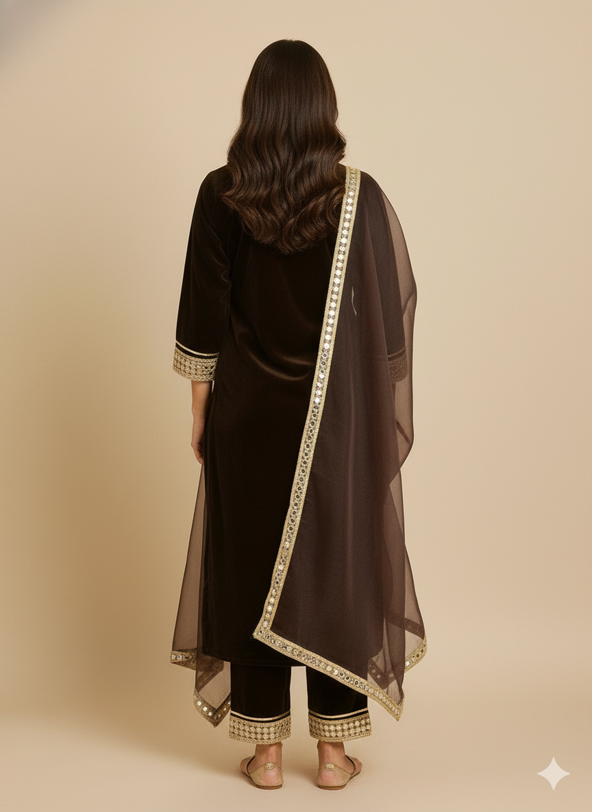 Deep Brown Velvet Suit Set