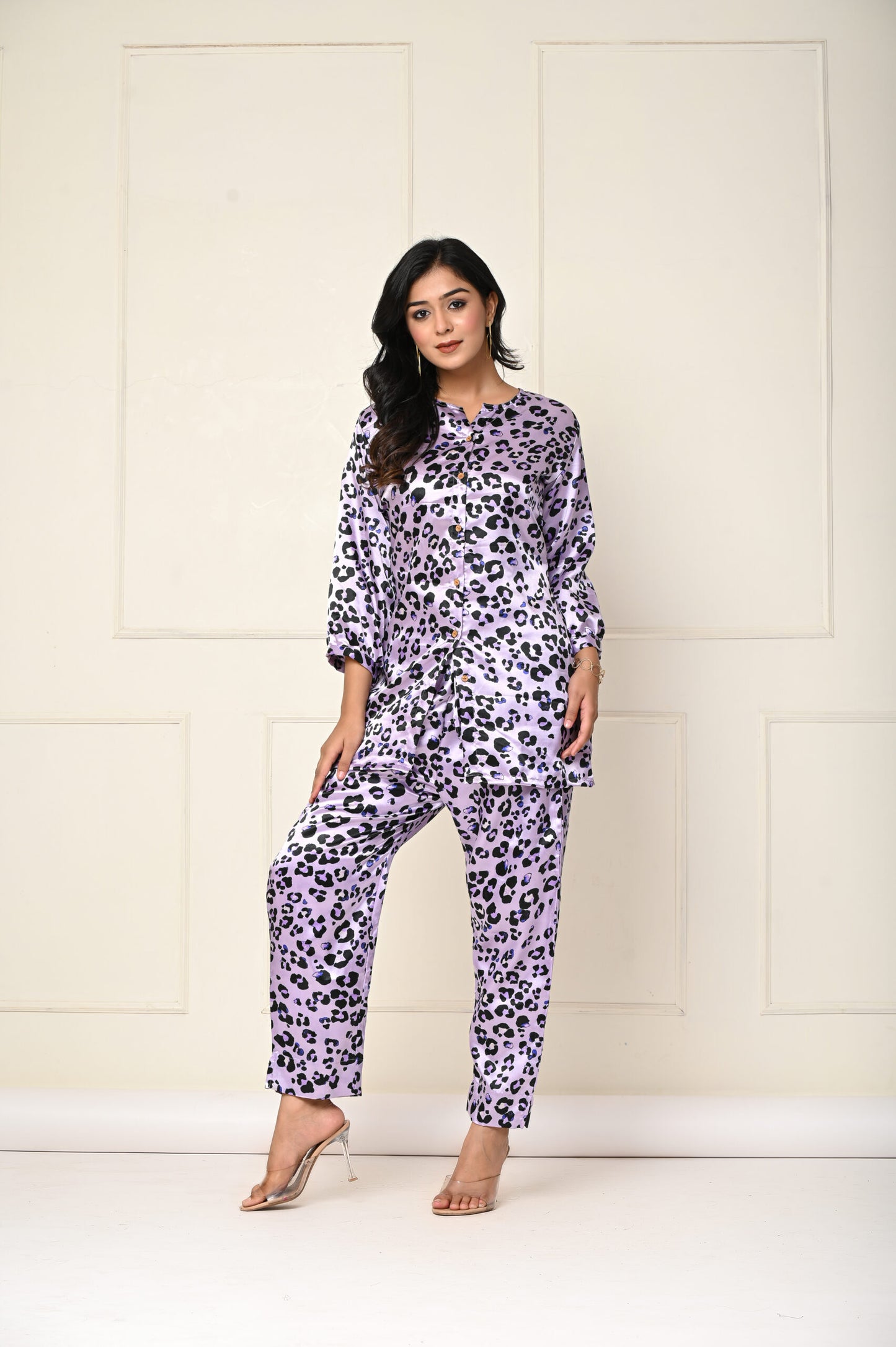 Mauve Satin Safari Co-ord Set