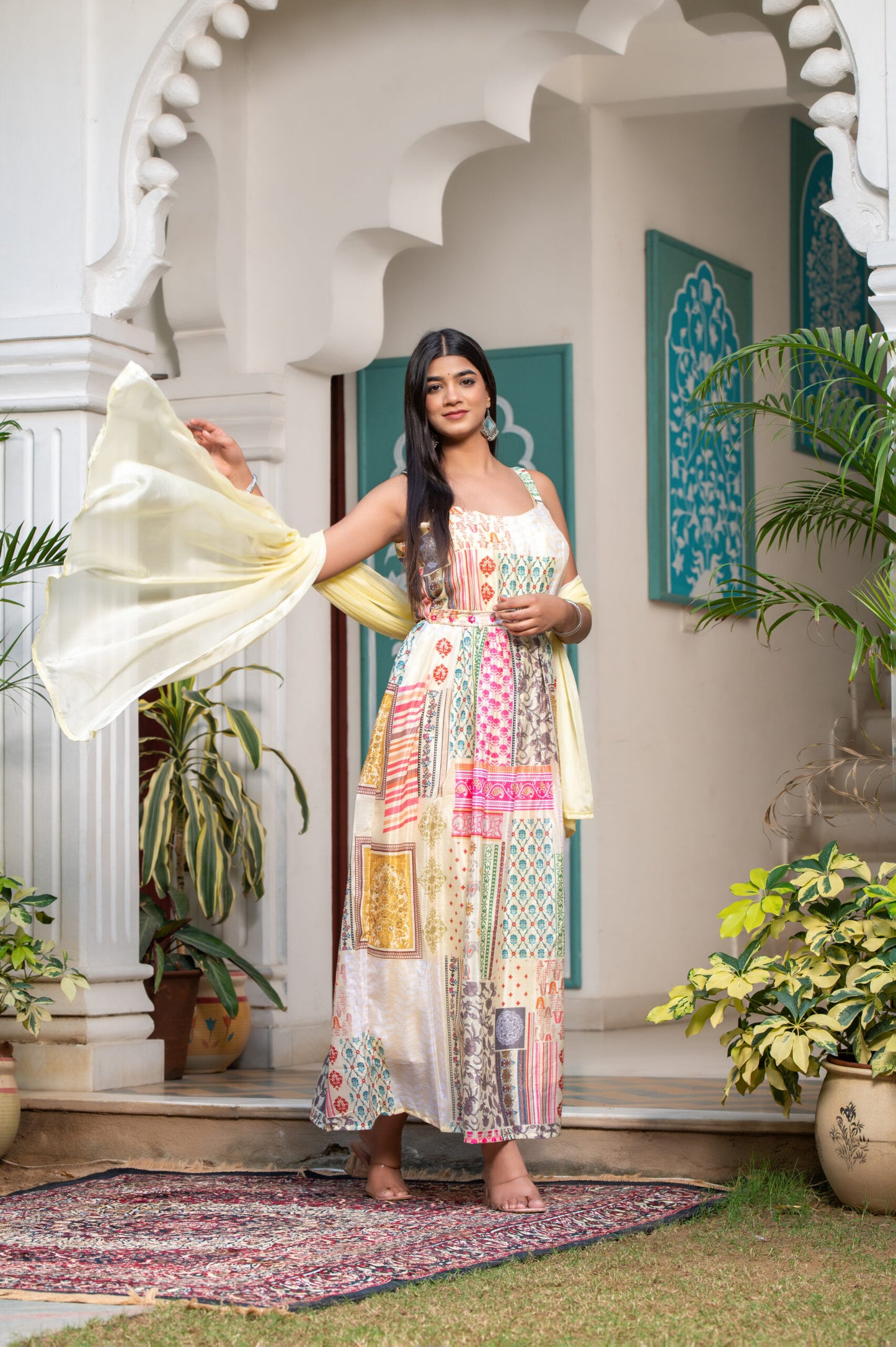 Dazzling Maxi Dress with Chiffon Dupatta
