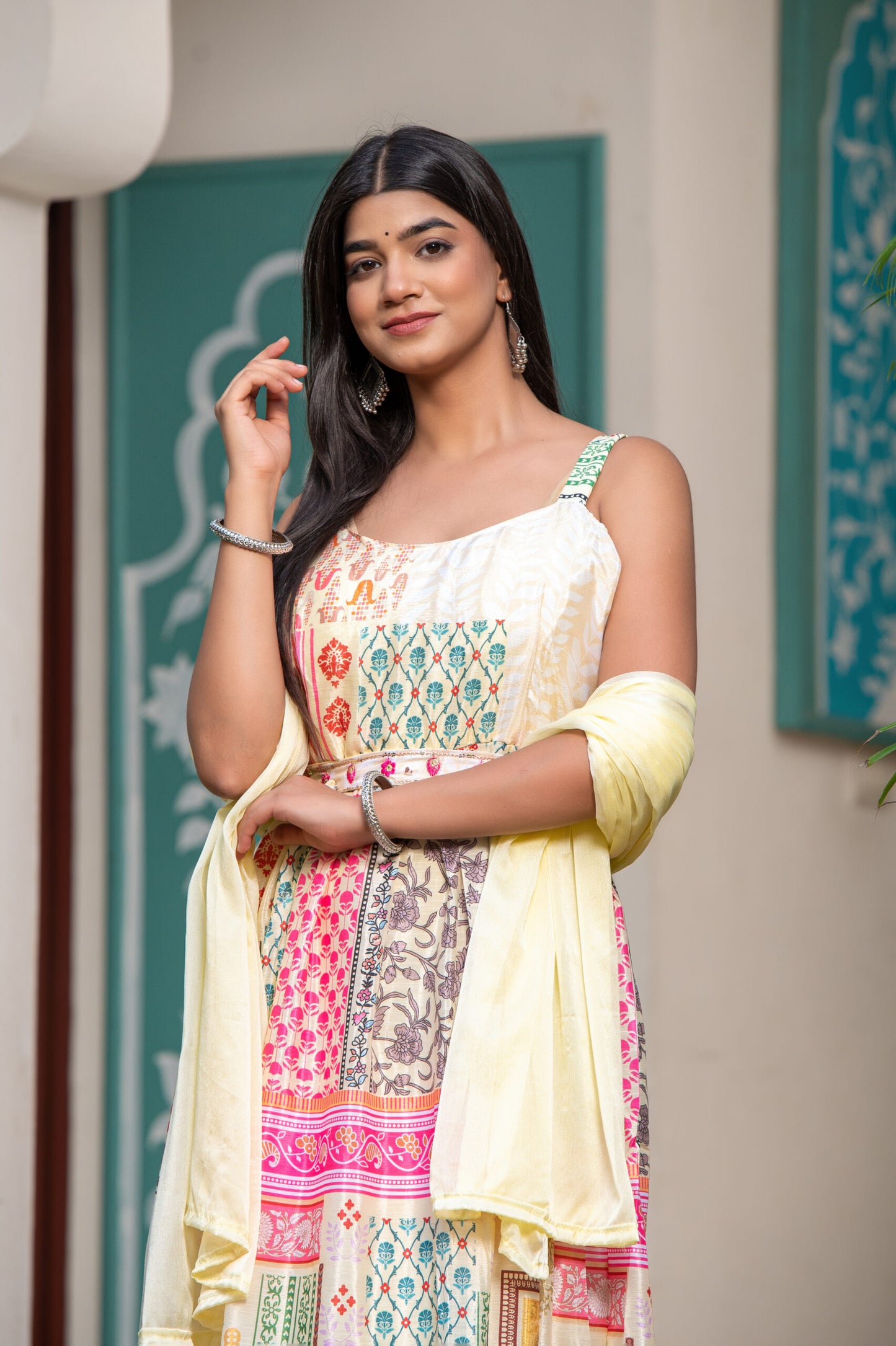 Dazzling Maxi Dress with Chiffon Dupatta