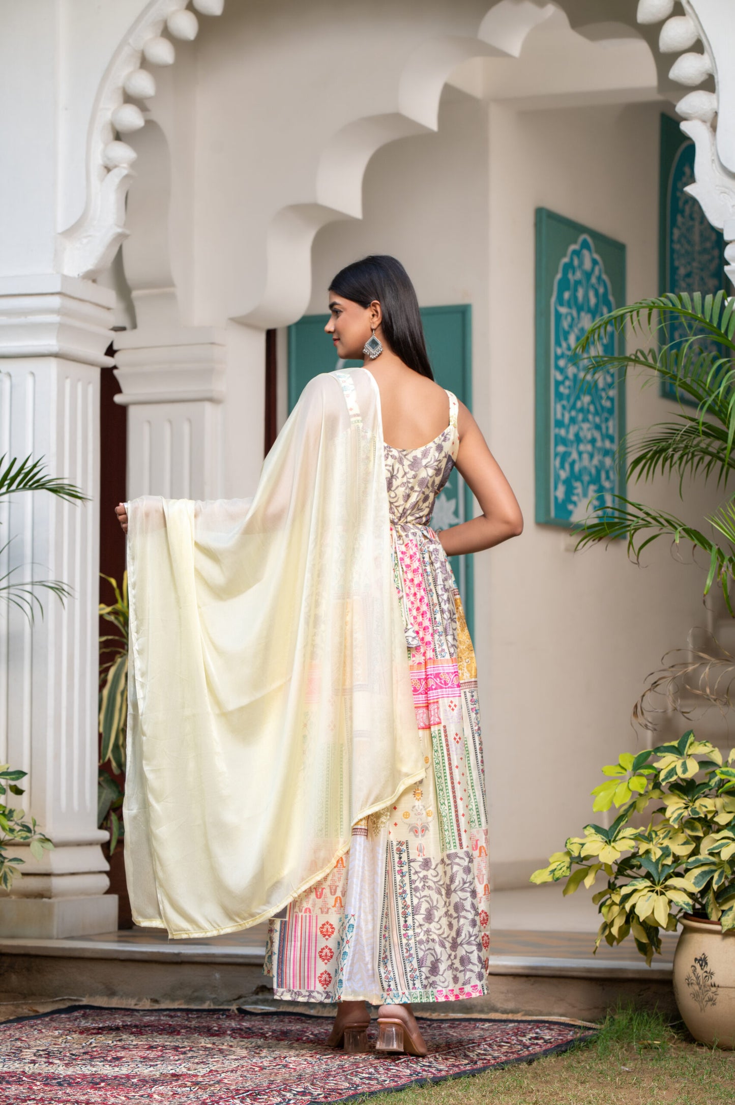 Dazzling Maxi Dress with Chiffon Dupatta