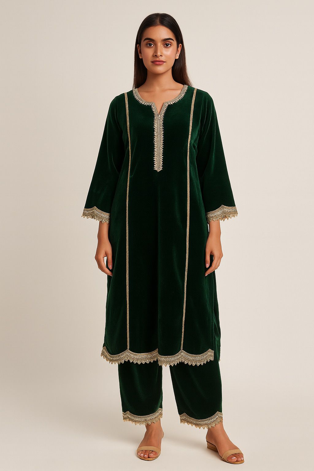 Regal Emerald Velvet Suit Set
