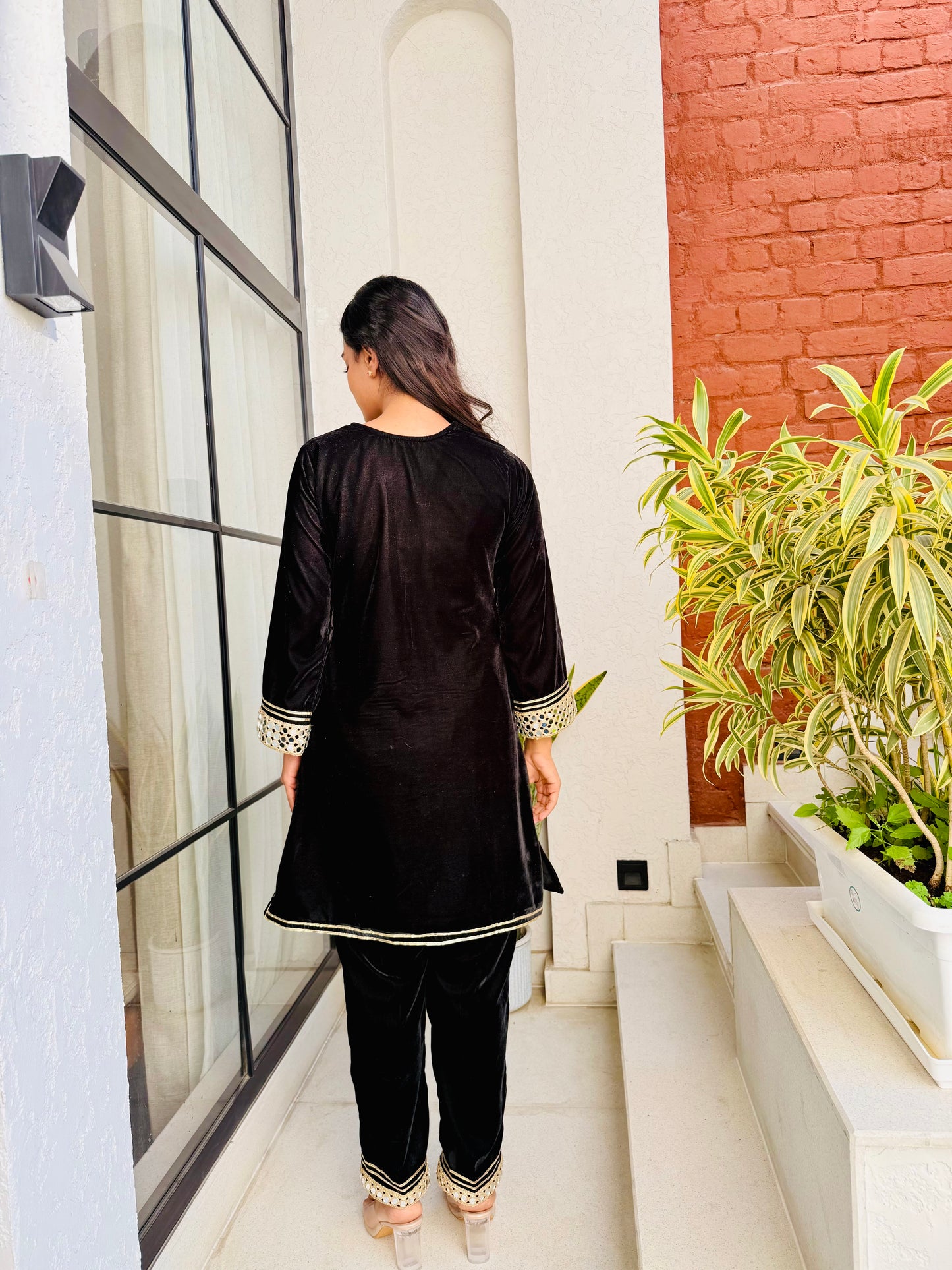 Black Sheen Velvet Suit Set