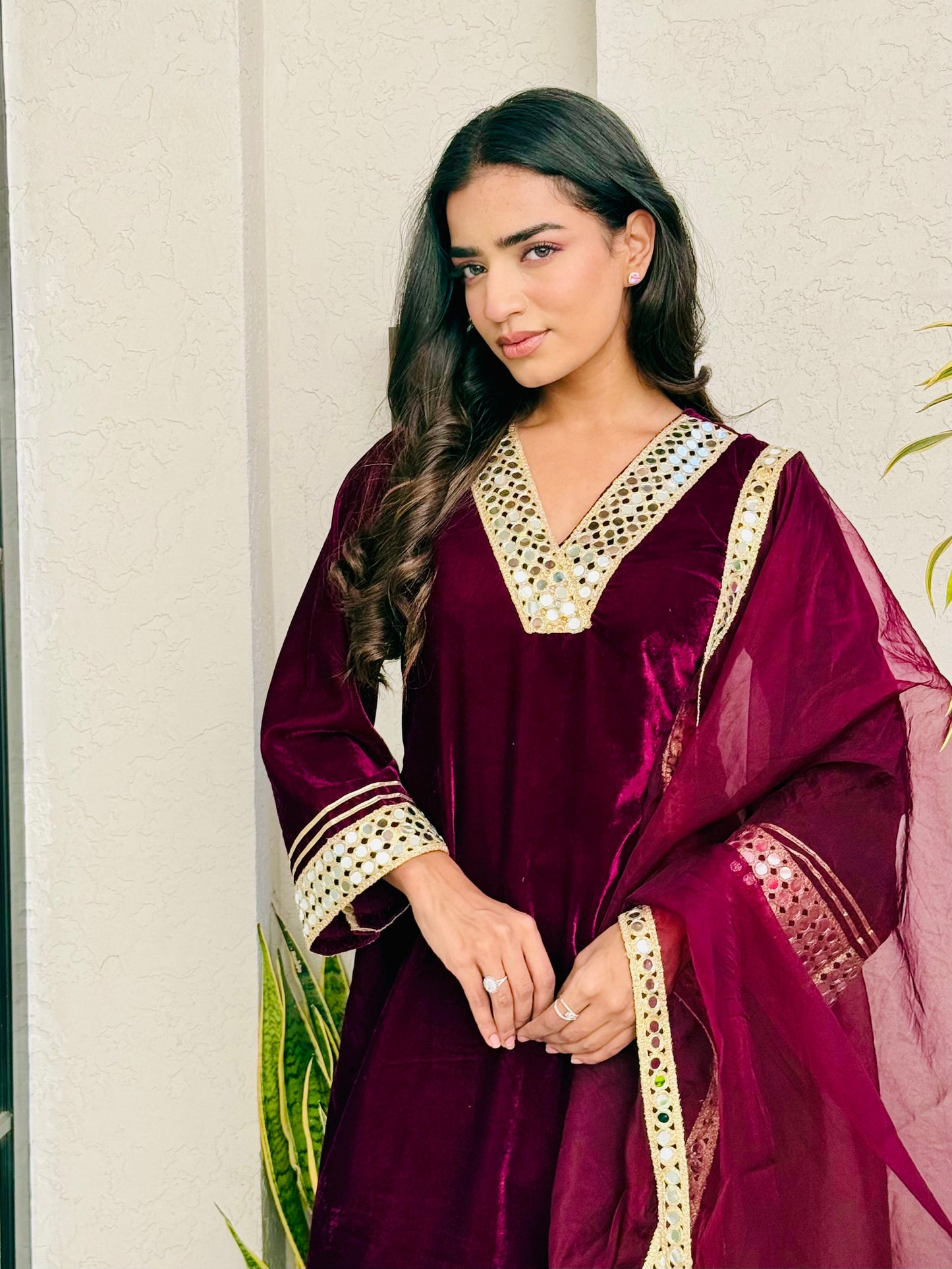 Ruby Wine Velvet Suit Set