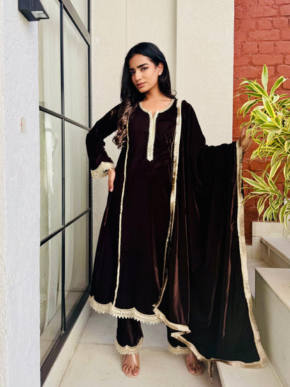 Classic Brown Velvet Suit Set