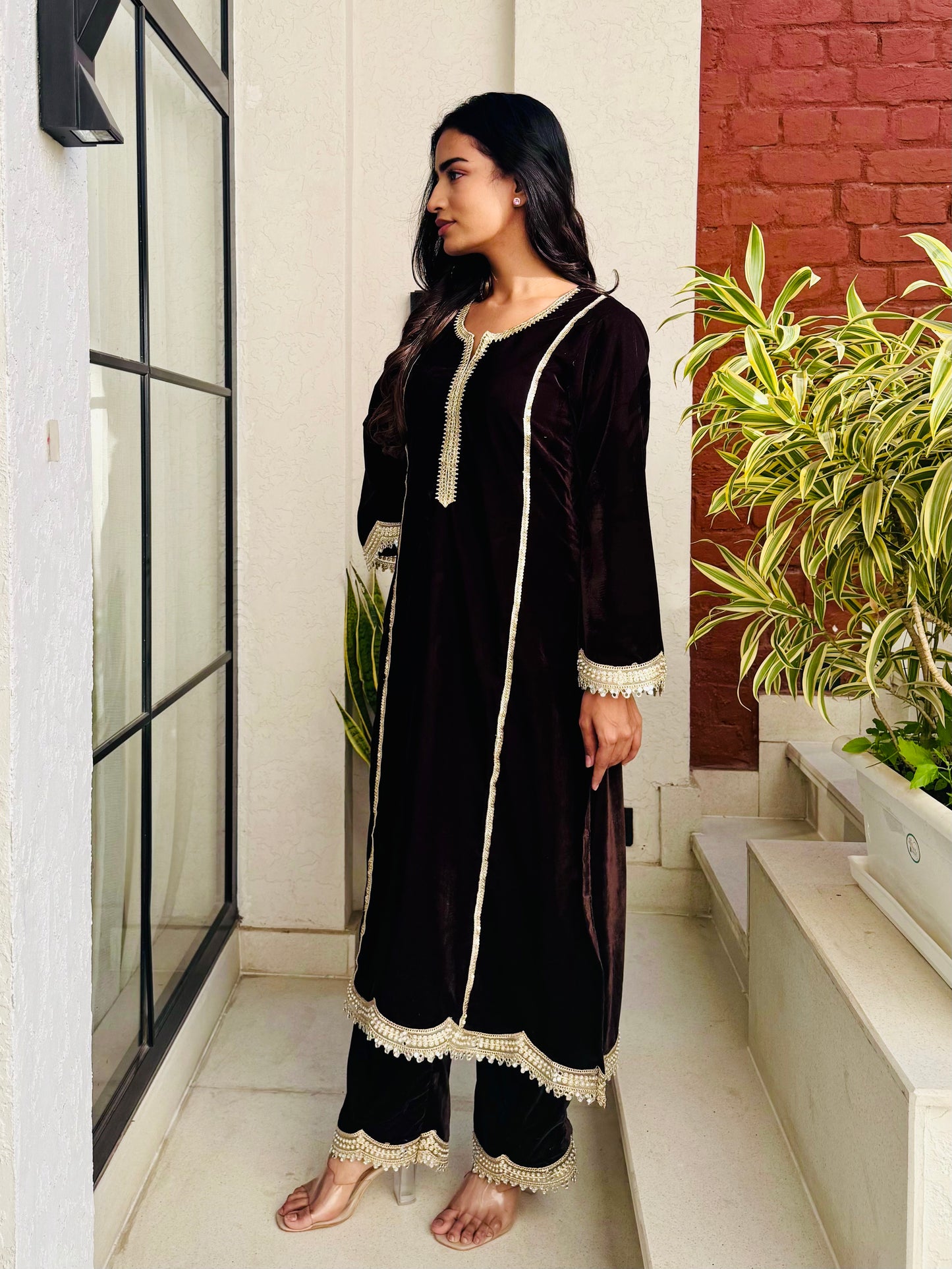 Classic Brown Velvet Suit Set