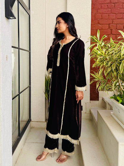 Classic Brown Velvet Suit Set