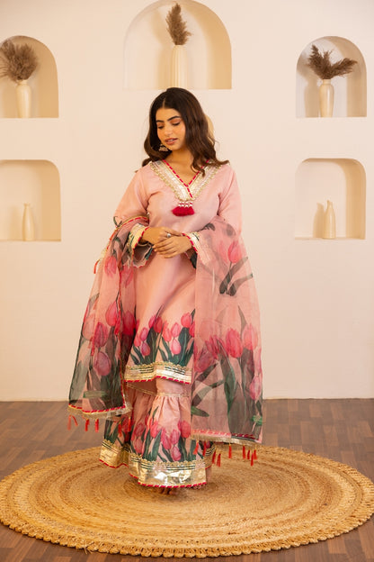 Jashn- Flamingo Pink Gharara Suit Set