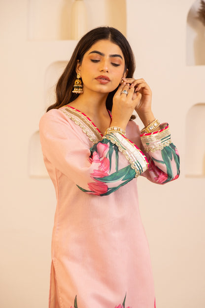 Jashn- Flamingo Pink Gharara Suit Set