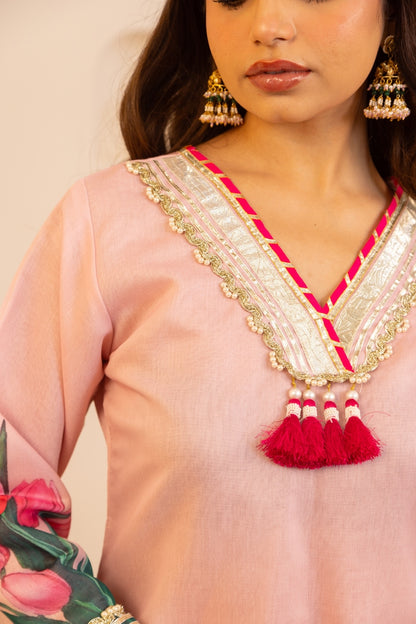 Jashn- Flamingo Pink Gharara Suit Set