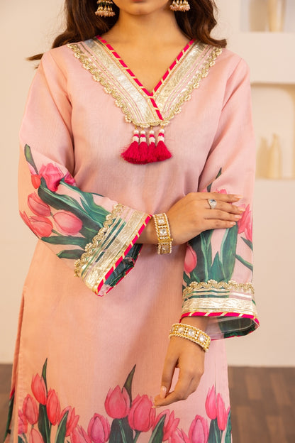 Jashn- Flamingo Pink Gharara Suit Set