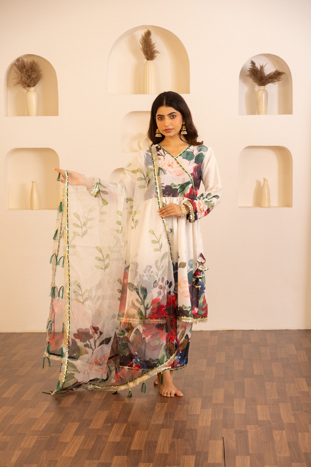 Jashn- White floral Angrakha Suit Set