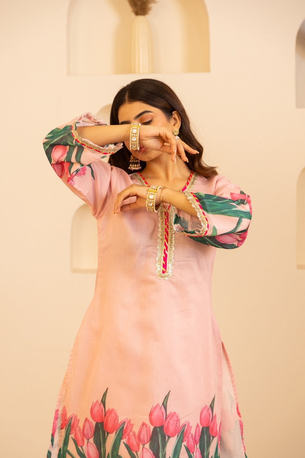 Jashn- Flamingo Pink Chanderi Suit Set